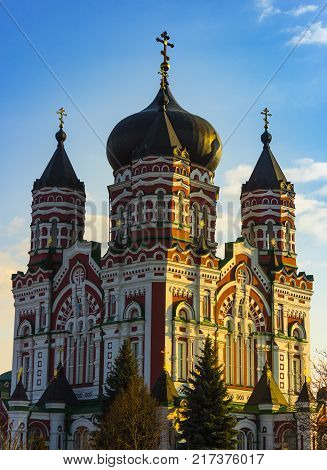 Beautiful Orthodox Church, St. Panteleimon Cathedral, Cathedral Area The Feofaniya Park is one of the most beautiful places in Kiev, the capital of Ukraine.