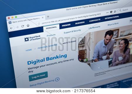 LONDON UK - NOVEMBER 22ND 2017: The homepage of the Online Banking area on the Royal Bank of Scotland website on 22nd November 22nd 2017.