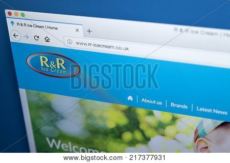 LONDON UK - NOVEMBER 21ST 2017: The homepage of the official website for R&R Ice Cream - the largest producer of ice cream in Europe by volume on 21st November 2017.