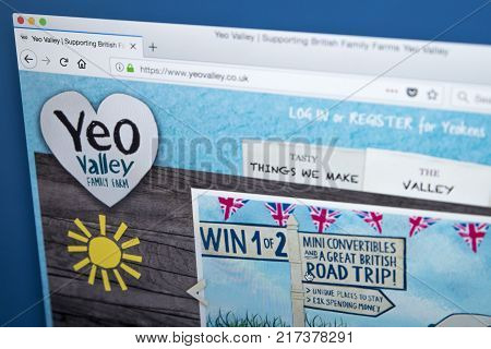 LONDON UK - NOVEMBER 21ST 2017: The homepage of the official website for Yeo Valley - the farming and dairy company based in England on 21st November 2017.
