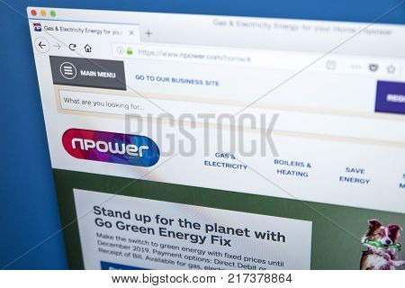 LONDON UK - NOVEMBER 21ST 2017: The homepage of the official website for Npower - the electricity generator and supplier of gas and electricty on 21st November 2017.