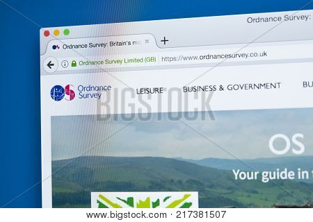 LONDON UK - NOVEMBER 17TH 2017: The homepage of the official website for the Ordnance Survey - the national mapping agency in the UK on 17th November 2017.