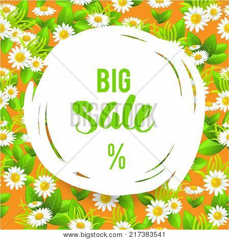 Summer or spring template for design banner, ticket, leaflet, card, poster and so on. Abstract foral seamless pattern. Sale floral lettering.