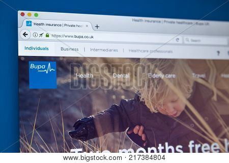 LONDON UK - NOVEMBER 17TH 2017: The homepage of the official website for Bupa - the international healthcare group on 17th November 2017.