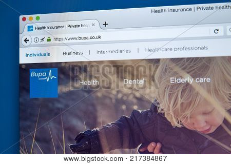 LONDON UK - NOVEMBER 17TH 2017: The homepage of the official website for Bupa - the international healthcare group on 17th November 2017.