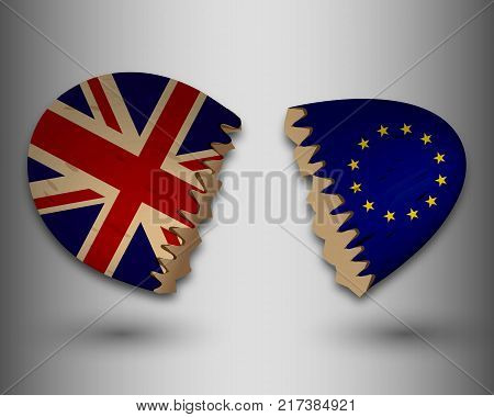 Broken egg shells with the European and British flags, vector art illustration.