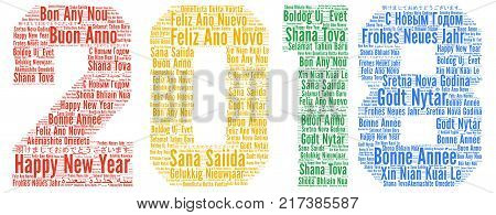 Happy New Year 2018 in different languages <ith a white background