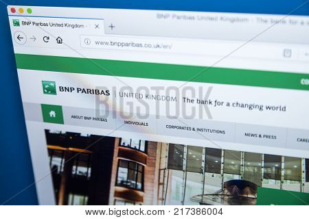 LONDON UK - NOVEMBER 20TH 2017: The homepage of the official website for BNP Paribas - the international banking group on 20th November 2017.