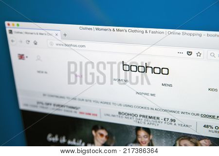LONDON UK - NOVEMBER 20TH 2017: The homepage of the official website for the clothing brand Boohoo on 20th November 2017.