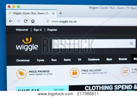 LONDON UK - NOVEMBER 20TH 2017: The homepage of the official website for Wiggle - the online retailer of cycle run swim and outdoor equipment on 20th November 2017.