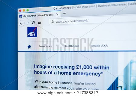 LONDON UK - NOVEMBER 20TH 2017: The homepage of the official website for AXA - the French multinational insurance company on 20th November 2017.