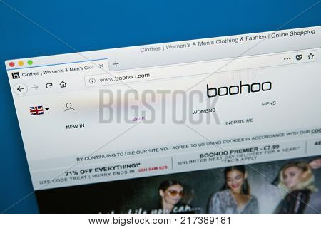 LONDON UK - NOVEMBER 20TH 2017: The homepage of the official website for the clothing brand Boohoo on 20th November 2017.