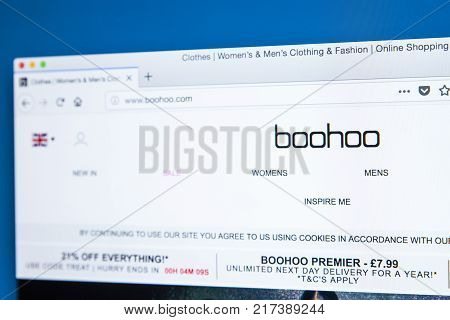 LONDON UK - NOVEMBER 20TH 2017: The homepage of the official website for the clothing brand Boohoo on 20th November 2017.