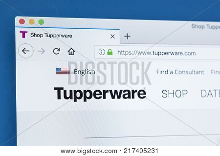 LONDON UK - NOVEMBER 25TH 2017: The homepage of the official website for Tupperware - the home products line that includes preparation storage containment and serving products on 25th November 2017.