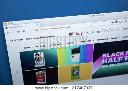 LONDON UK - NOVEMBER 25TH 2017: The homepage of the official website for HarperCollins Publishers - one of the largest publishing companies in the world on 25th November 2017.