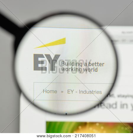 Milan, Italy - August 10, 2017: Ey Logo On The Website Homepage.