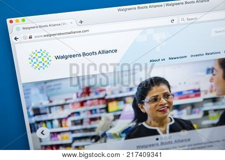 LONDON UK - OCTOBER 17TH 2017: The homepage of the official website for Walgreens Boots Alliance - an American holding company which owns Walgreens and Boots on 17th October 2017.