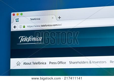 LONDON UK - OCTOBER 17TH 2017: The homepage of the official website for Telefonica - the Spanish multinational broadband and telecommunications provider on 17th October 2017.