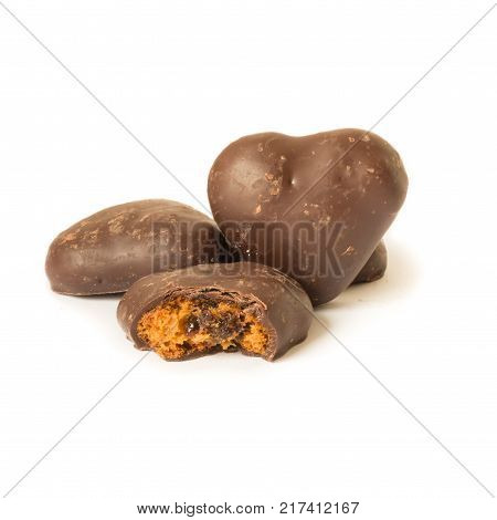 Elisen-lebkuchen Christmas cookies heart-shaped. Isolated on white background.