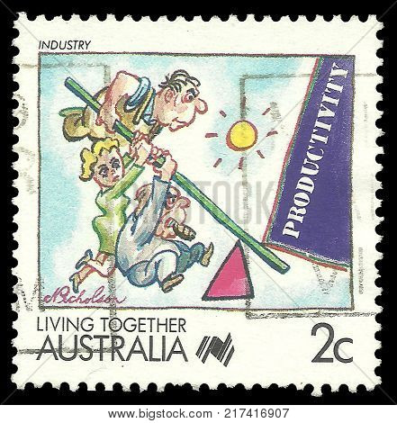 Australia - stamp printed in1988 Series Living together Industry