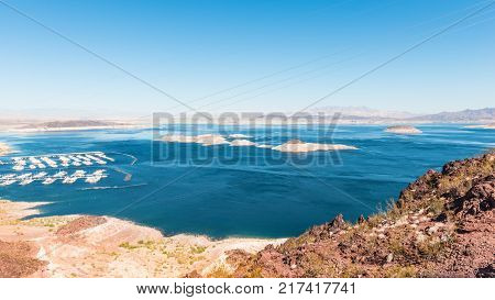Panorama of the lake Mead near Hoover Dam. Arizona. USA