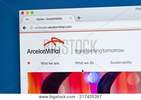 LONDON UK - OCTOBER 21ST 2017: The homepage of the official website for ArcelorMittal - the Luxembourg-based steel manufacturing corporation on 21st October 2017.