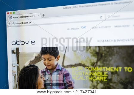 LONDON UK - OCTOBER 21ST 2017: The homepage of the official website for the pharmaceutical company AbbVie Inc on 21st October 2017.