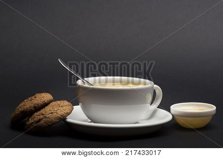 Nutrition And Hot Beverage Concept. Oatmeal Biscuits