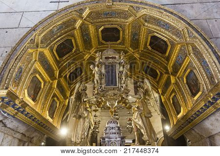 SPLIT, CROATIA - AUGUST 11 2017: Interiors of Saint Domnius Cathedral in Split with its golden altar