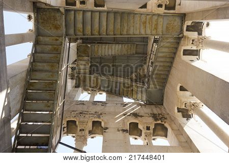SPLIT, CROATIA - AUGUST 11 2017: Looking up inside Saint Domnius bell tower in Split Croatia
