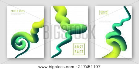 Liquid colorful shapes. Trendy abstract backgrounds. Futuristic design posters with green gradient wave. Set of posters with fluid shapes. Background for banner, card design, poster, web design.
