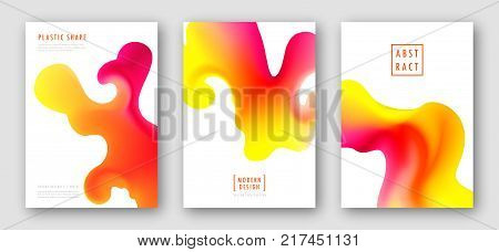 Liquid colorful shapes. Trendy abstract background. Futuristic design posters with orange-yellow gradient wave. Set of posters with fluid shapes. Background for banner, card design, poster, web design