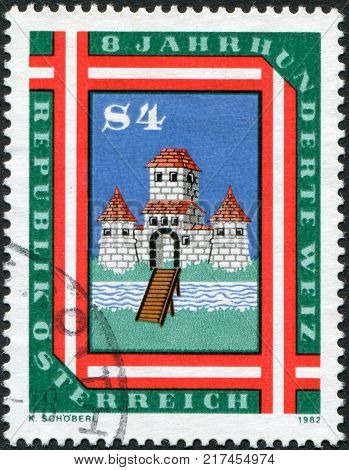 AUSTRIA - CIRCA 1982: A stamp printed in Austria is dedicated to the 800th anniversary of City of Weiz circa 1982