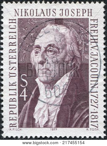 AUSTRIA - CIRCA 1977: A stamp printed in Austria is shown Nikolaus Joseph von Jacquin Botanist circa 1977