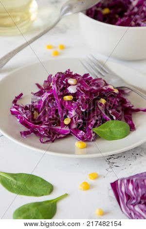 Red Cabbage With Corn And Oil. Vegeterian Salad