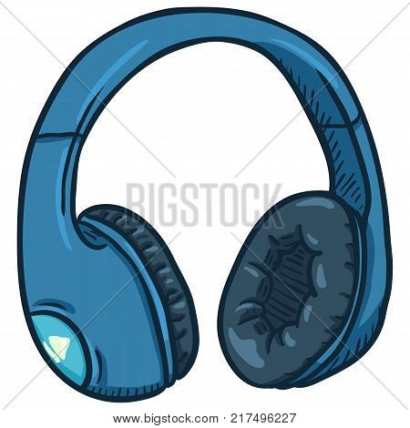 Vector Cartoon Blue Circumaural Headphones on White Background