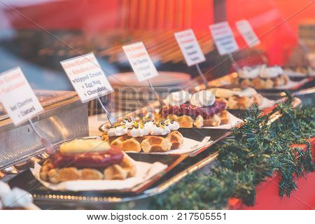 Belgium waffles at german christmas market in Berlin