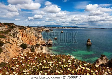 Beautiful view Algarve coast near beach Praia do Camilo Portugal