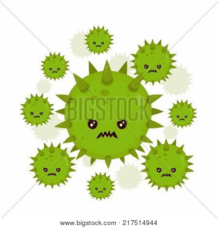 Cute angry evil bad fly germ virus infection,micro bacteria.Vector modern flat style cartoon character illustration.Isolated on white background.Microbe, Pathogen, Virus icon.Cancer concept