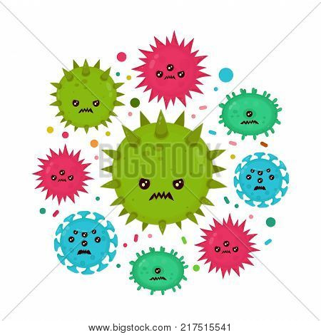 Cute angry evil bad fly germ virus infection,micro bacteria.Vector modern flat style cartoon character illustration.Isolated on white background.Microbe, Pathogen, Virus icon.