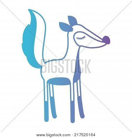 female fox cartoon with closed eyes expression in degraded blue to purple color silhouette vector illustration