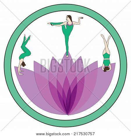 Silhouette young woman practicing yoga. Girl pilates. Vector on abstract background