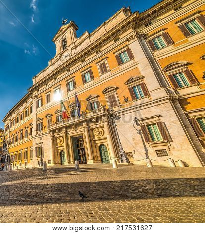 Montecitorio square in Rome and Italian parliament
