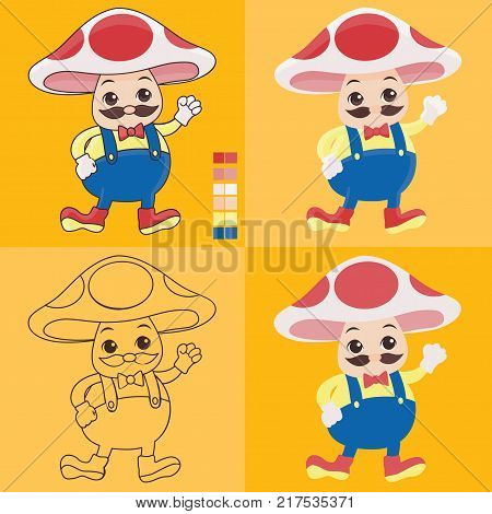 Set of cute uncle Mushroom presenting in different characte, Vegetables vector illustration.
