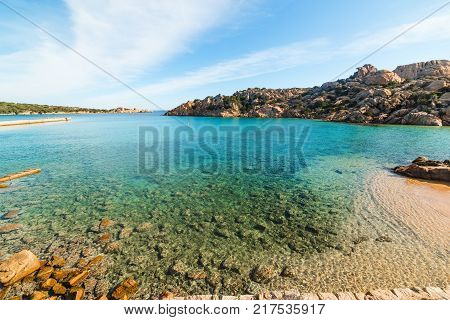 Blue sea in Spalmatore beach in La Maddalena. Sardinia Italy