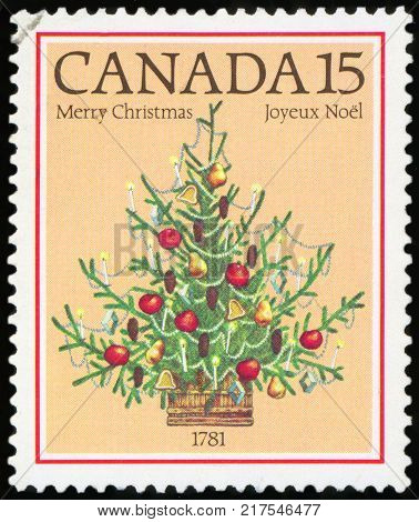 CANADA - CIRCA 1981: stamp printed by Canada, shows Christmas, bicentenary of 1st illuminated Christmas tree in Canada, 1781, circa 1981