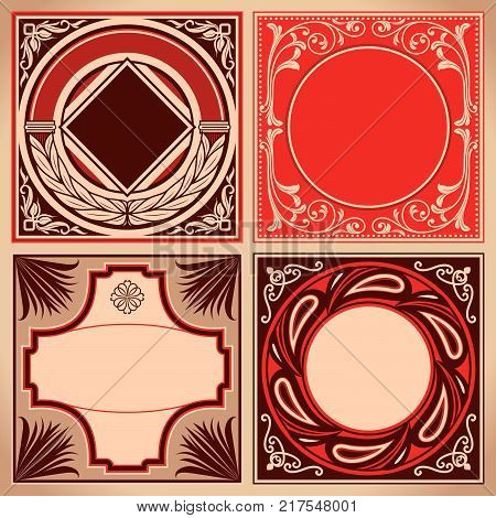 Vintage labels set. Retro cards and ornate framework. Vector corner decoration.
