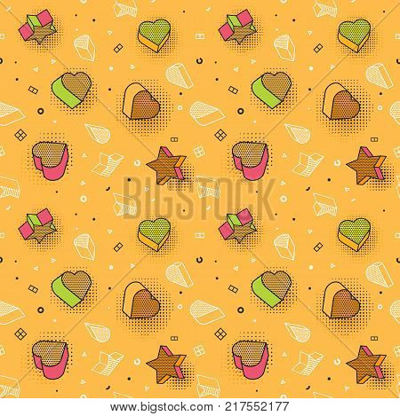 Vector seamless pattern, colorful pattern with 3d graphic elements. You can use this pattern as a wallpaper in a children s room. Eps 10