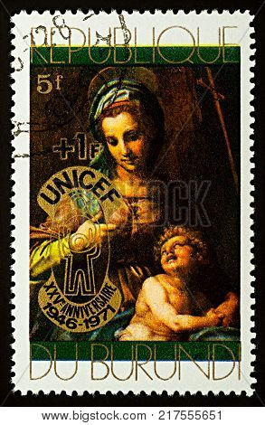 Moscow Russia - December 08 2017: A stamp printed in Burundi shows painting 