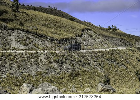 Panoramic view of Volcano Nevada de Toluca with lakes inside crater in Mexico